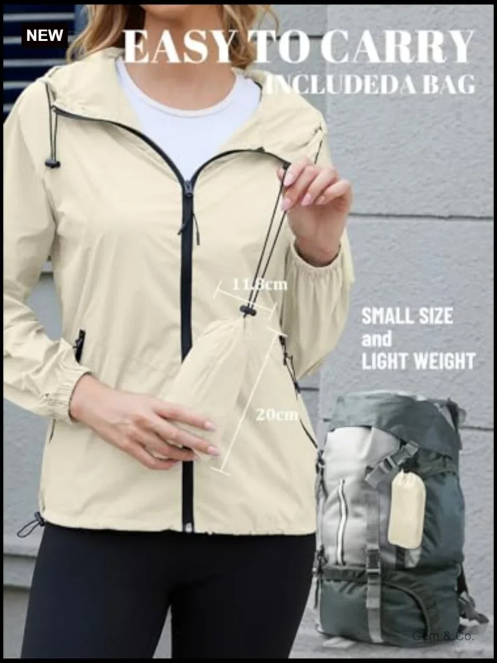 Lightweight Packable Rain Jacket Women Waterproof Travel Coats S-XXL - Picture 5 of 7